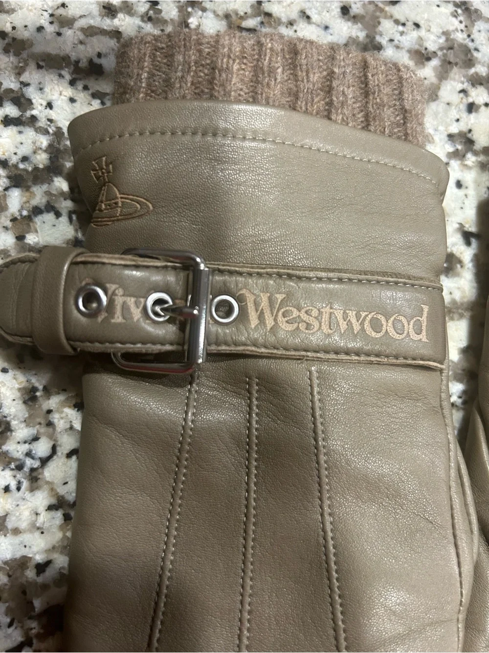 Vivienne Westwood Taupe/Brown Leather Buckle Gloves